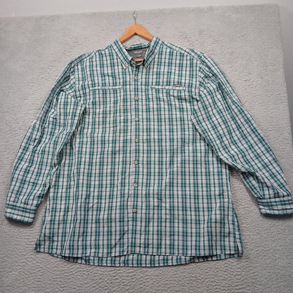 Eddie Bauer Guide Plaid Shirt Men's 2XL Tall Green‎ Vented Long Sleeve Button